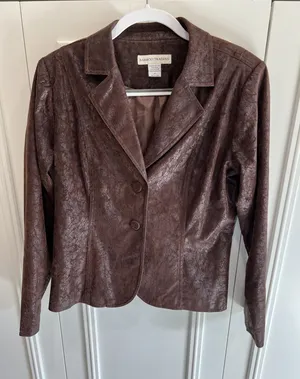 Bamboo Traders Brown Faux Leather‎ Jacket Size Medium Crackled Western Boho Y2K thumbnail 1