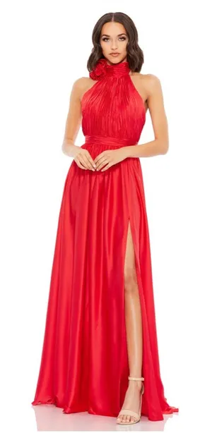 Mac Duggal Red Halter Maxi Dress with High Slit thumbnail 1