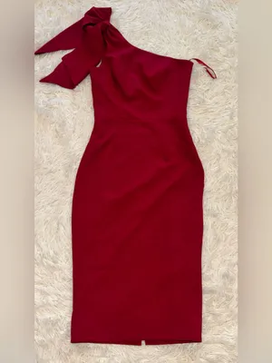 NWOT DRESS THE POPULATION Tiffany One-Shoulder Red rogue Midi Dress sz S thumbnail 5