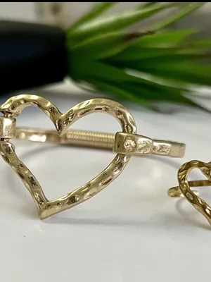 Gold Plated hammered Heart bangle bracelet cuff Stainles Steel Womens jewelry thumbnail 3