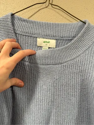 aerie Light Blue Ribbed Crewneck Sweater thumbnail 4