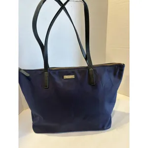 Kate Spade New York Nylon Tote Bag Navy Black Leather Straps Large thumbnail 7