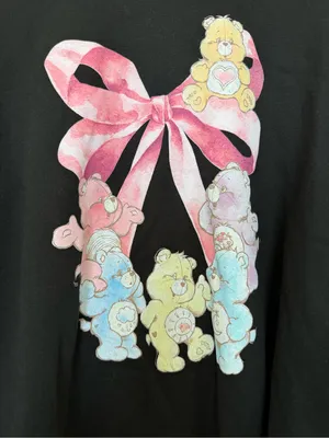 Care Bears Black Crewneck Sweatshirt with Pink Bow and Pastel Bears thumbnail 2