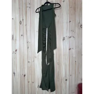NWT Lulus Seraiah Olive Green Knotted Ruched Halter Maxi Dress Bridesmaid Size S thumbnail 5
