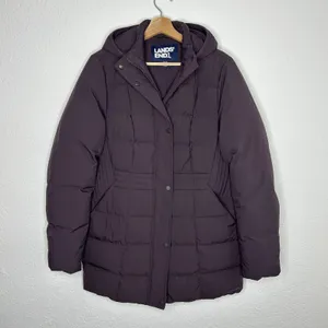Lands' End Women's Quilted Down Hooded Coat Sz M/T 600 Fill Power 80/20 thumbnail 2
