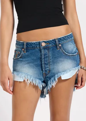 One Teaspoon Sz 26 Rollers Low Rise Cut Off Denim Blue Jean Hot Short Shorts thumbnail 1