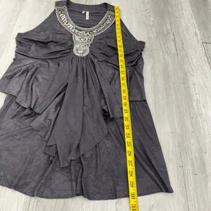 Studio Y Gray Sleeveless Tunic Beaded Sequin Top XL Y2K Clubwear Slinky Longline thumbnail 9