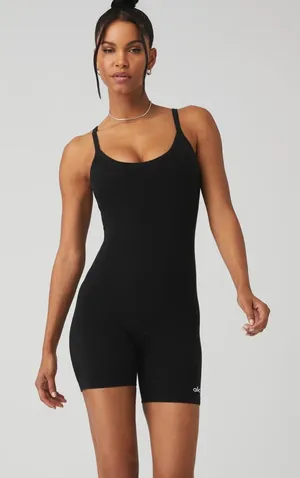 Alo Seamless Ribbed Mellow Onesie - Black thumbnail 1