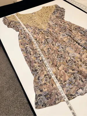 Free People Margot babydoll mini dress, bohemian printed crochet detail sz M thumbnail 10