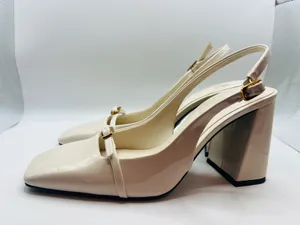 Zara Womens Cream Slingback Block Heels Square Toe Minimalist Chic Size 7 Mod thumbnail 3