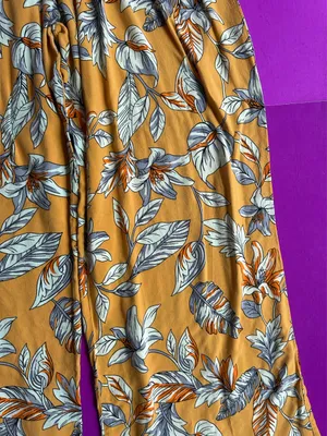 Breeze Ever Mustard Botanical Pattern Wide Leg Coastal Grandma Trouser Pants thumbnail 2