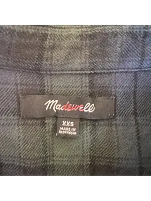 Madewell Navy and Green Plaid Flannel Mini Shirt Dress thumbnail 7