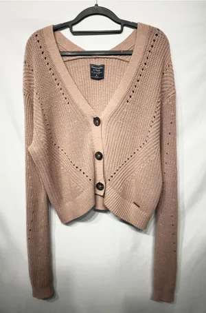 Abercrombie & Fitch Dusty Rose woven lightweight cardigan size Medium thumbnail 1