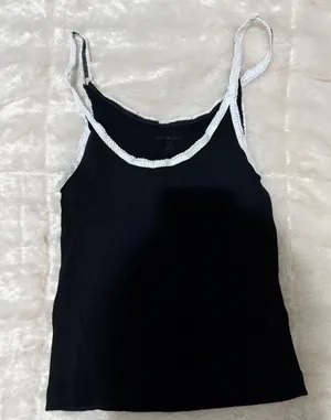 Brandy Melville John Galt Frilled Black And White Thin Strap Tank Top thumbnail 1