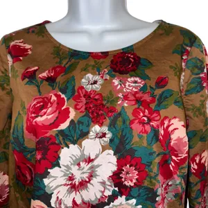 BROOKS BROTHERS Red Fleece Floral Peplum Cotton Blouse 3/4" Sleeves EUC‎ Size 6 thumbnail 3