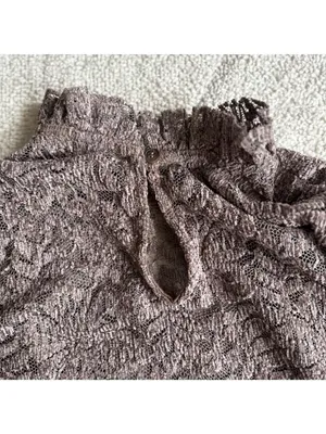 Eri + Ali Anthropologie Brown Floral Lace Blouse Ruffle High Neck Bell Sleeve thumbnail 8
