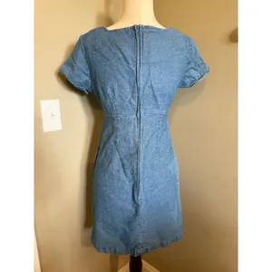 California Concepts Blue Denim‎ Embroidered Square Neck Short Sleeve Mini Dress thumbnail 2