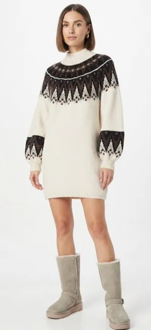 Free People Scotland Fair Isle Balloon Sleeve Mock Neck Sweater Dress M thumbnail 1