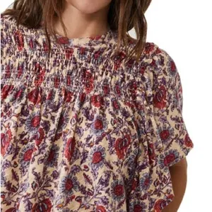 Free People small floral boho flutter sleeve linen cotton cropped top thumbnail 3