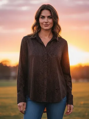 Abercrombie & Fitch Women XL Bronze Metallic Shimmer Button Front Blouse NWT Top thumbnail 3