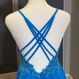 Women’s Blue Prom Party Dress Full Length with Leg Slit 4 **READ DESCRIPTION thumbnail 4