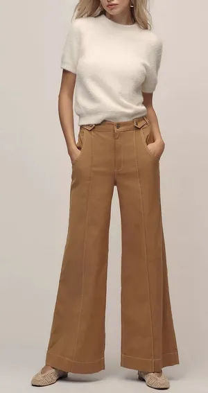 Anthropologie Maeve Women’s Contrast Stitch High Rise Wide Leg Pants Size 8 thumbnail 1