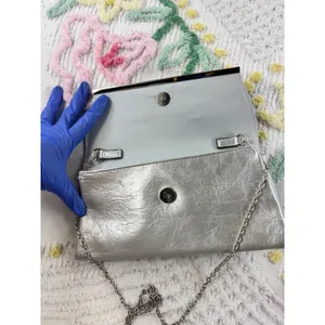 Target Limited Edition Silver Metallic Clutch Crossbody Bag‎ Metal Bar Accent thumbnail 4