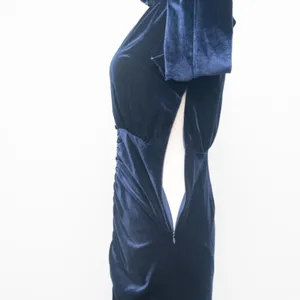 YUMI‎ KIM. New! Puff Sleeve Blue Velvet Midi Dress. thumbnail 12