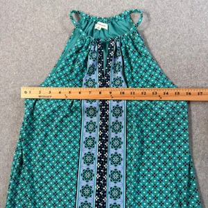 Max Studio Women's Small Halter Neck Shift Dress Teal Green Sleeveless Geometric thumbnail 6