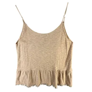 Zara Knit Peplum Camisole Top Women M Tan‎ Fringe Hem Spaghetti Strap Boho Chic thumbnail 5