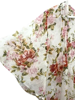 American Eagle Ivory Floral Kimono Duster M Boho Cottagecore Flutter Sleeve thumbnail 8