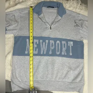Brandy Melville Women OneSize Gray Newport Spellout 1/4 Zip Pullover Sweatshirt thumbnail 5