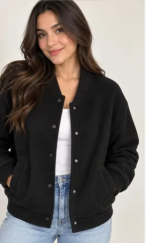 Well Worn Black Bomber Jacket size large fall coat feminine preppy gift varsity thumbnail 1