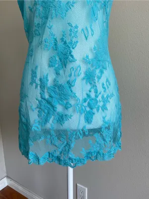 Victoria's Secret Vintage 2005 Turquoise Lace Chemise Slip thumbnail 3