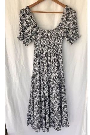 Abercrombie & Fitch Smocked Square Neck Puff Sleeve Midi Dress XS Coastal Beach thumbnail 6