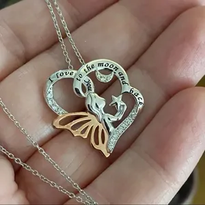 “I Love You To The Moon & Back” Sterling Silver Two-Tone CZ Fairy Girl Necklace thumbnail 1