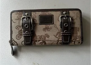 Vintage Coach Zoe Iconic Horse Carriage Canvas Leather Trim Zip Around Wallet thumbnail 1