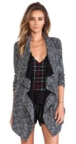 Lovers & Friends Marled Drape Cardigan in Black White Small thumbnail 1