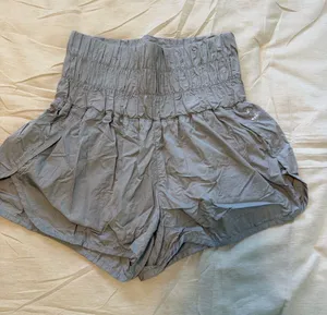FP Movement by Free People High-Waist Smocked Athletic Shorts in grayish blue thumbnail 1