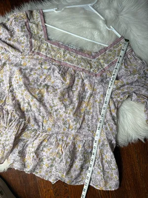 American Eagle Floral Lavender Peasant Top Lilac Yellow thumbnail 8