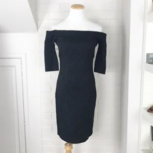 NWT Nicole Miller Collection Off The Shoulder Black Shimmer Dress SAMPLE thumbnail 3