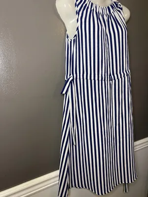Juicy Couture Dress Womens Small Blue Stripe Belted Sleeveless Shift Nautical thumbnail 3