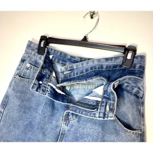 Y2K 90s High Waist Asymmetrical Denim Shorts Womens S Blue Mom Jean Summer thumbnail 4