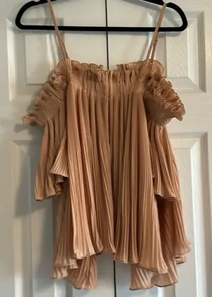 Endless Rose Off Shoulder with Adjustable Straps Tan Pleated Flowy Blouse thumbnail 1
