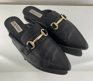 Black Leather Fortress Horse Bit Pointed Toe Slip On Loafer Mules thumbnail 3