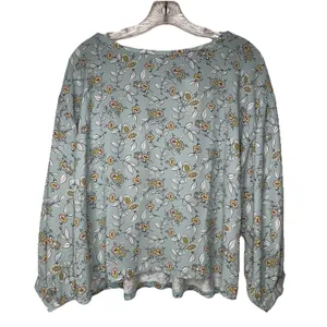 Loft Aqua Floral Print Mixed Media Blouse‎ Women Small Pleated Back Career Party thumbnail 2
