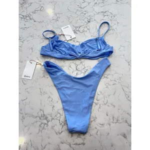NWT Quince Light Blue Italian Demi Bikini Top & High Leg Bottom Set Size Small thumbnail 2