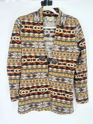 One World Live and Let Live Women M Knit‎ Cardigan Sweater Southwest Boho Aztec thumbnail 1
