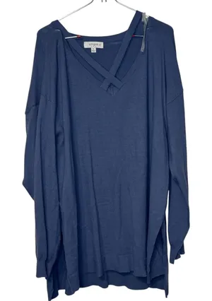 UMGEE Womens Blue V-Neck Knitted Long Sleeve Oversized Tunic Boho Top XL WU3021 thumbnail 1