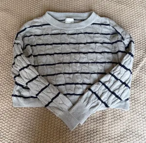 Pink Rose Cropped Grey & Blue Striped Knit Sweater thumbnail 1